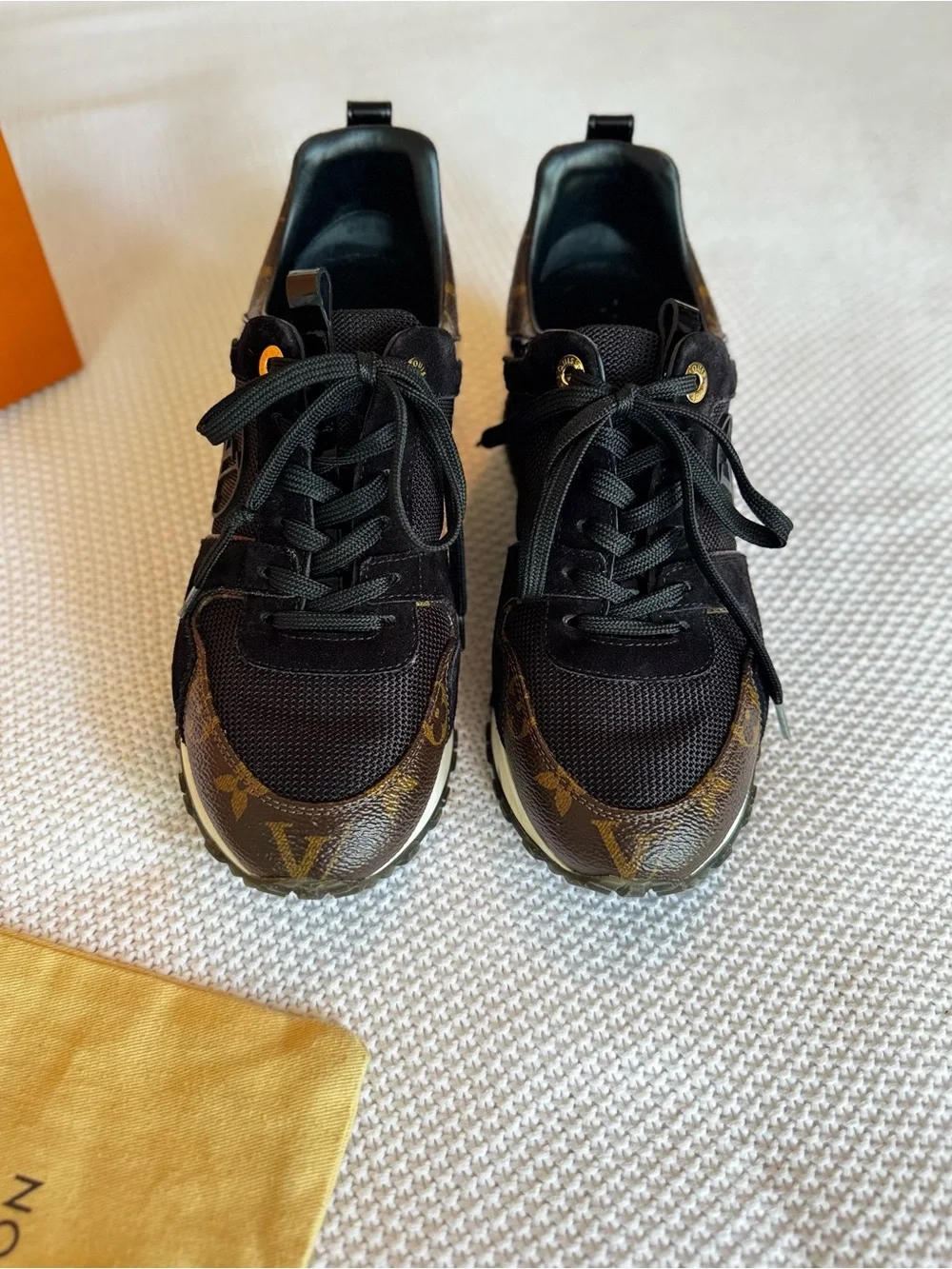 LOUIS VUITTON Run Away Black Suede Brown Monogram Runway Trainer Sneakers Shoes - Picture 10 of 16